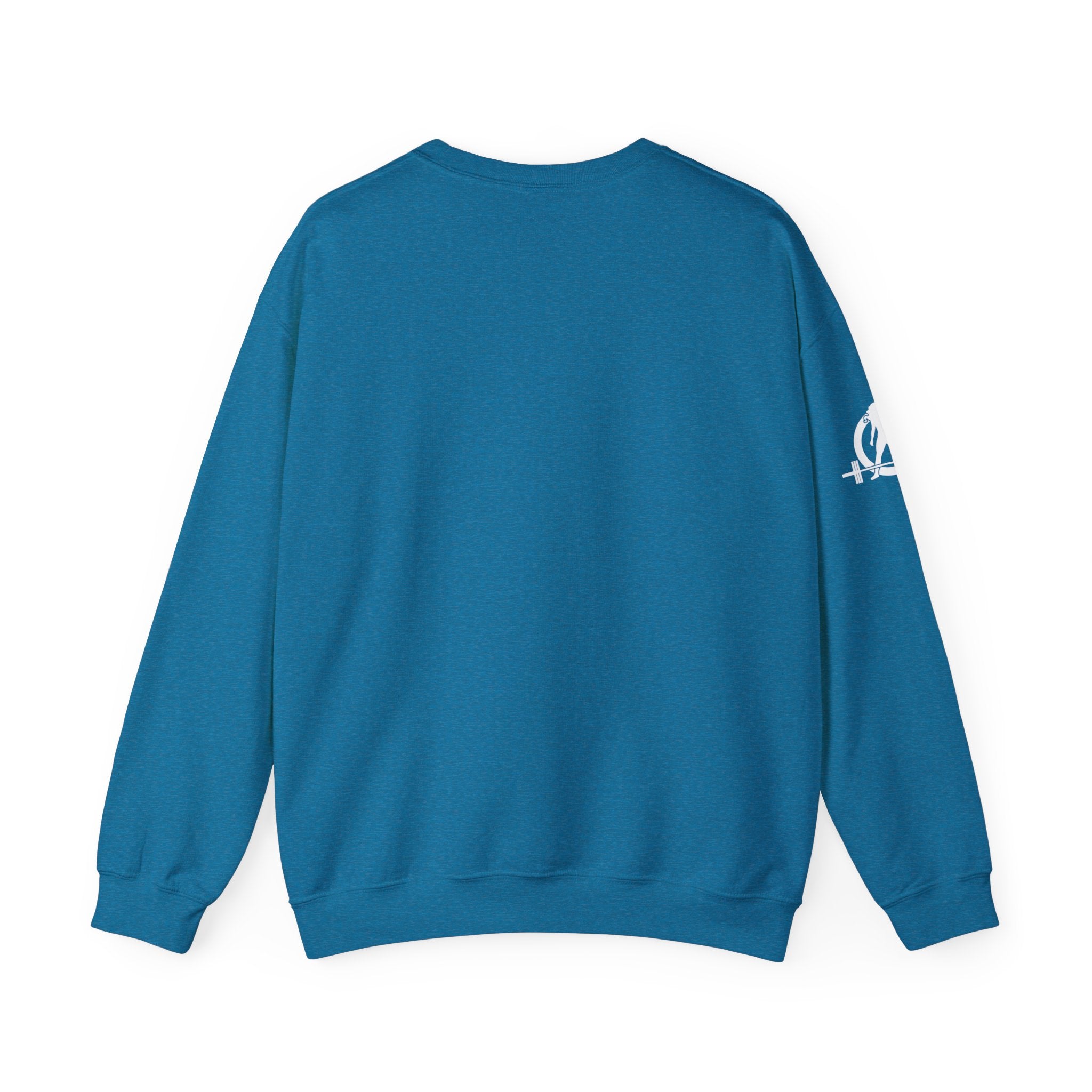 Iron Sharpens Iron - Unisex Heavy Blend™ Crewneck Sweatshirt - Front White Logo - Plain Back