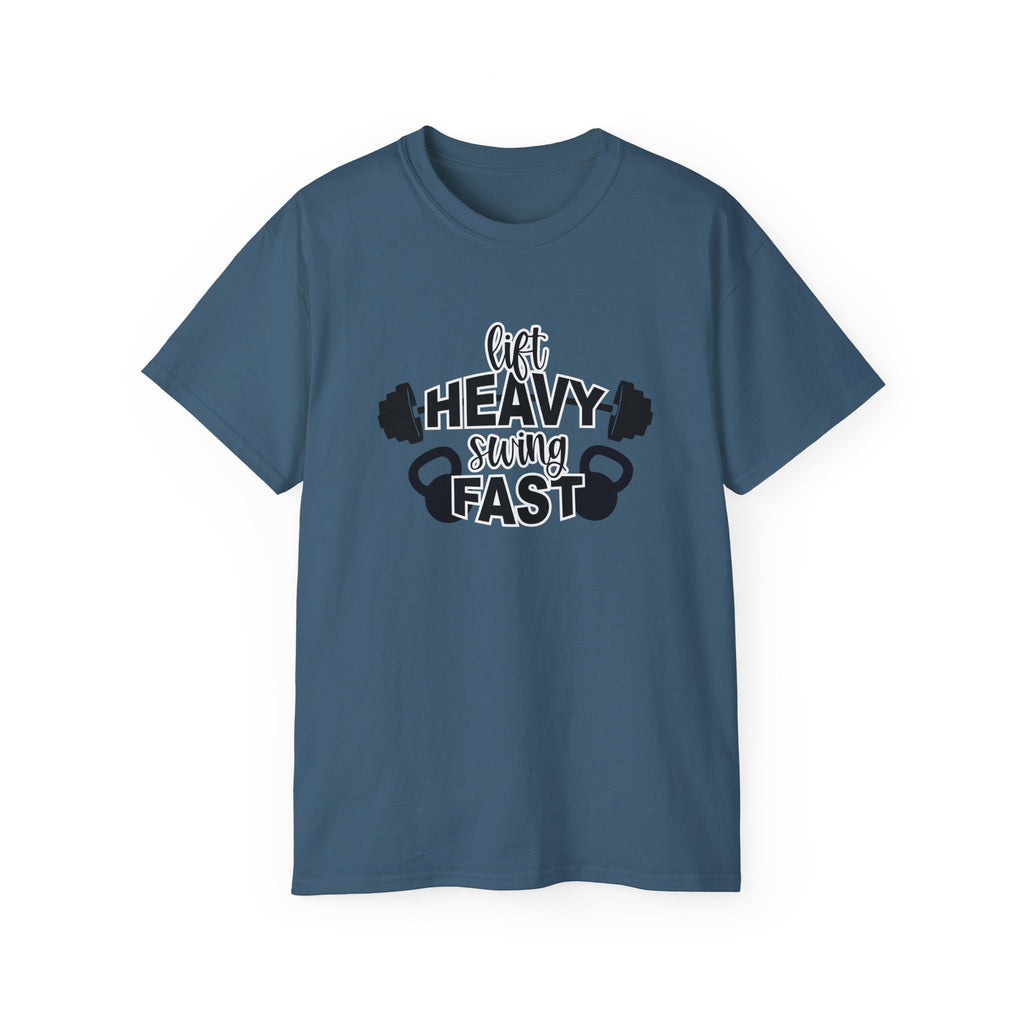 Lift Heavy Swing Fast - Unisex Ultra Cotton Tee - Black Logo Plain Back