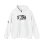 Lift Heavy Shit – Unisex Heavy Blend™ Hooded Sweatshirt (Black Logo Front & Sleeve) 🖤🏋️‍♂️🔥