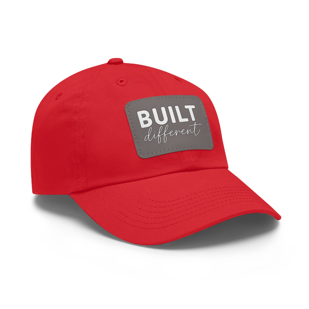 Built Different - Dad Hat with Leather Patch (Rectangle) - White Logo