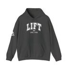 Lift Like.A Girl - Unisex Heavy Blend Hooded Sweatshirt - White Logo on Front & Right Sleeve