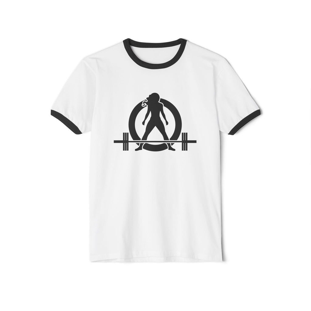 I DON’T WANT TO LOOK SKINNY I WANT TO LOOK LIKE I CAN KICK YOUR ASS – Unisex Cotton Ringer T-Shirt – Black Classic Logo Front & Back