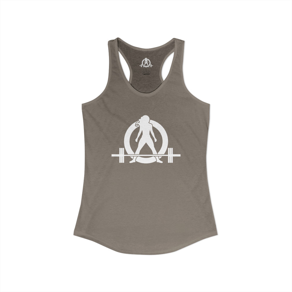 Grandma Lifts - Women's Ideal Racerback Tank - White Logo Front & Back