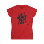 Lift Heavy Run Fast - Women's Softstyle Tee - Black Front Logo