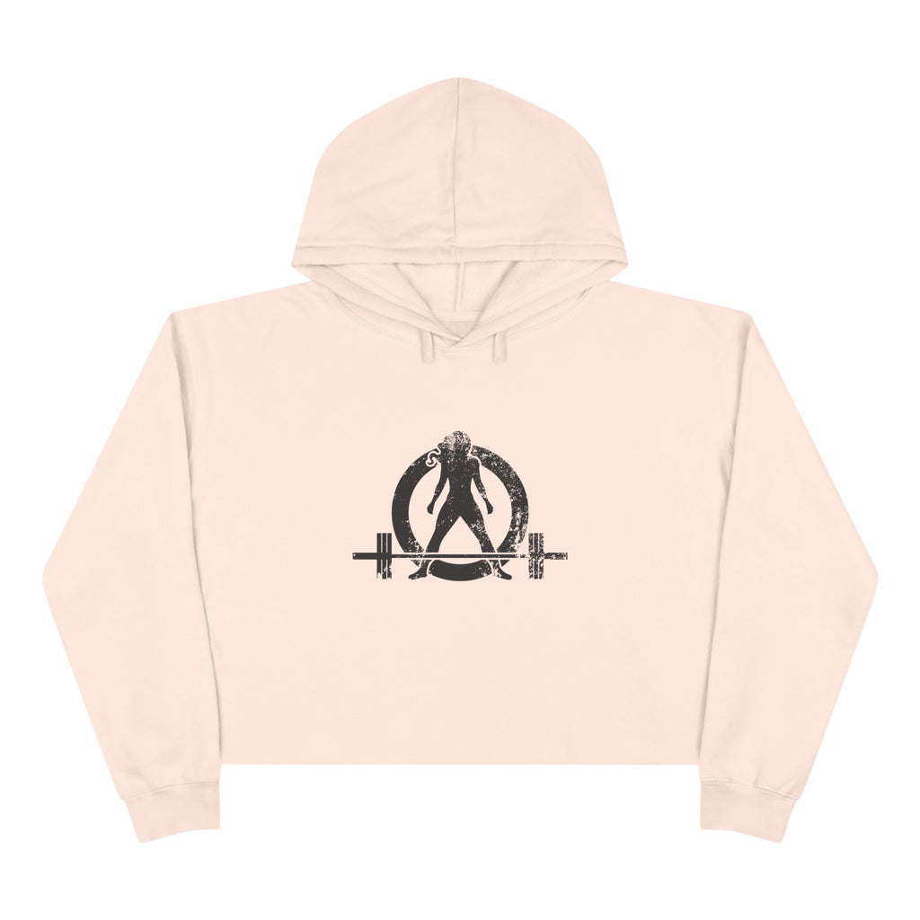 Empowered Crop Hoodie – For Strong Women Who Lift - Black Distressed Logo