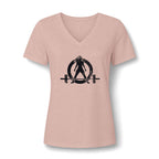 WWLW Women's Relaxed Heather CVC V-Neck Tee -  Black Logo