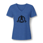 WWLW Women's Relaxed Heather CVC V-Neck Tee -  Black Logo