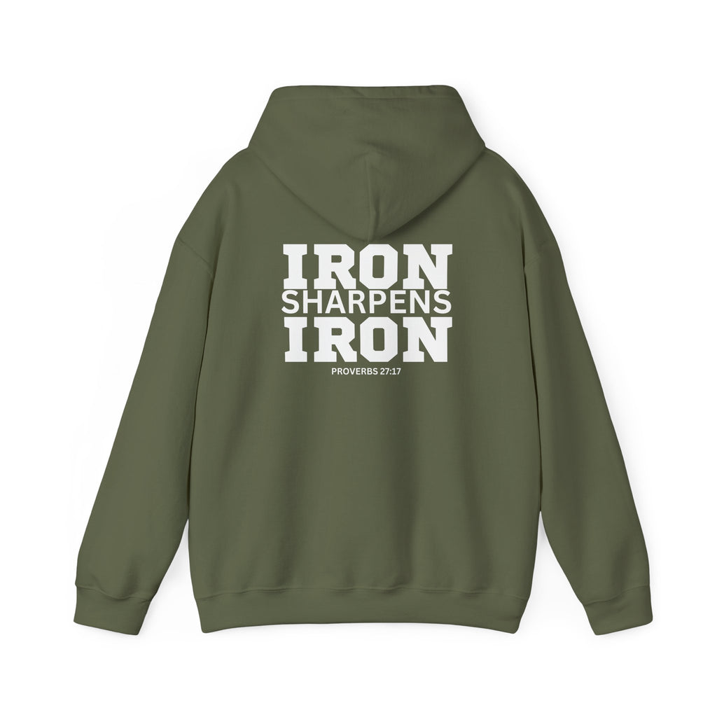 Iron Sharpens Iron – Unisex Heavy Blend™ Hooded Sweatshirt (White Logo) 🤍🔥