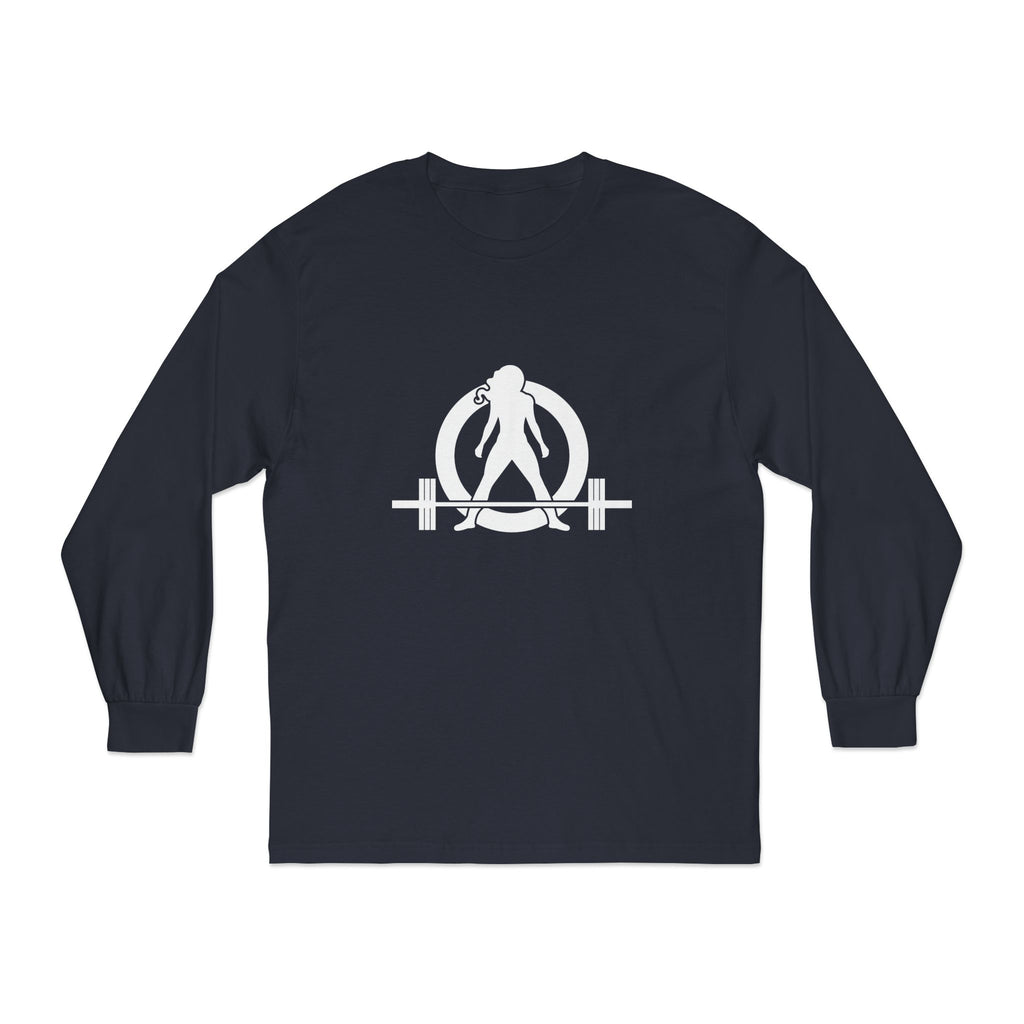 Drink Caffeine. Wear Black. Lift Heavy Shit. — Classic Long Sleeve Tee — White Front & Back