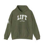 Lift Like.A Girl - Unisex Heavy Blend Hooded Sweatshirt - White Logo on Front & Right Sleeve