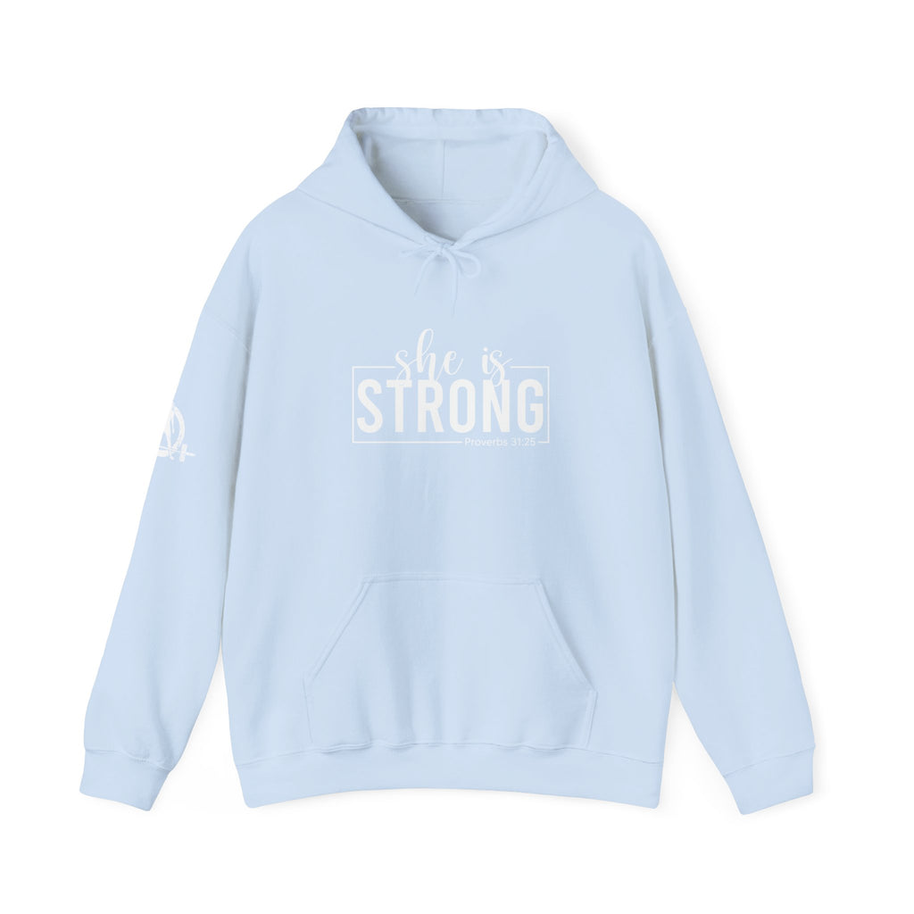 She is STRONG - Unisex Heavy Blend Hooded Sweatshirt - White Logo