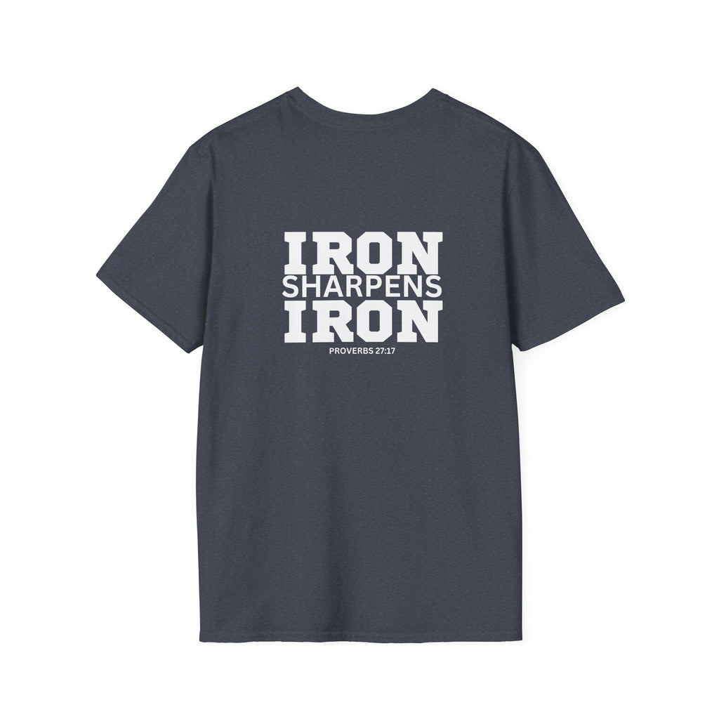Iron Sharpens Iron - Unisex Softstyle T-Shirt - White Logo Front & Back