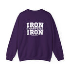 Iron Sharpens Iron - Unisex Heavy Blend™ Crewneck Sweatshirt - Front White Logo - Print on Front & Back