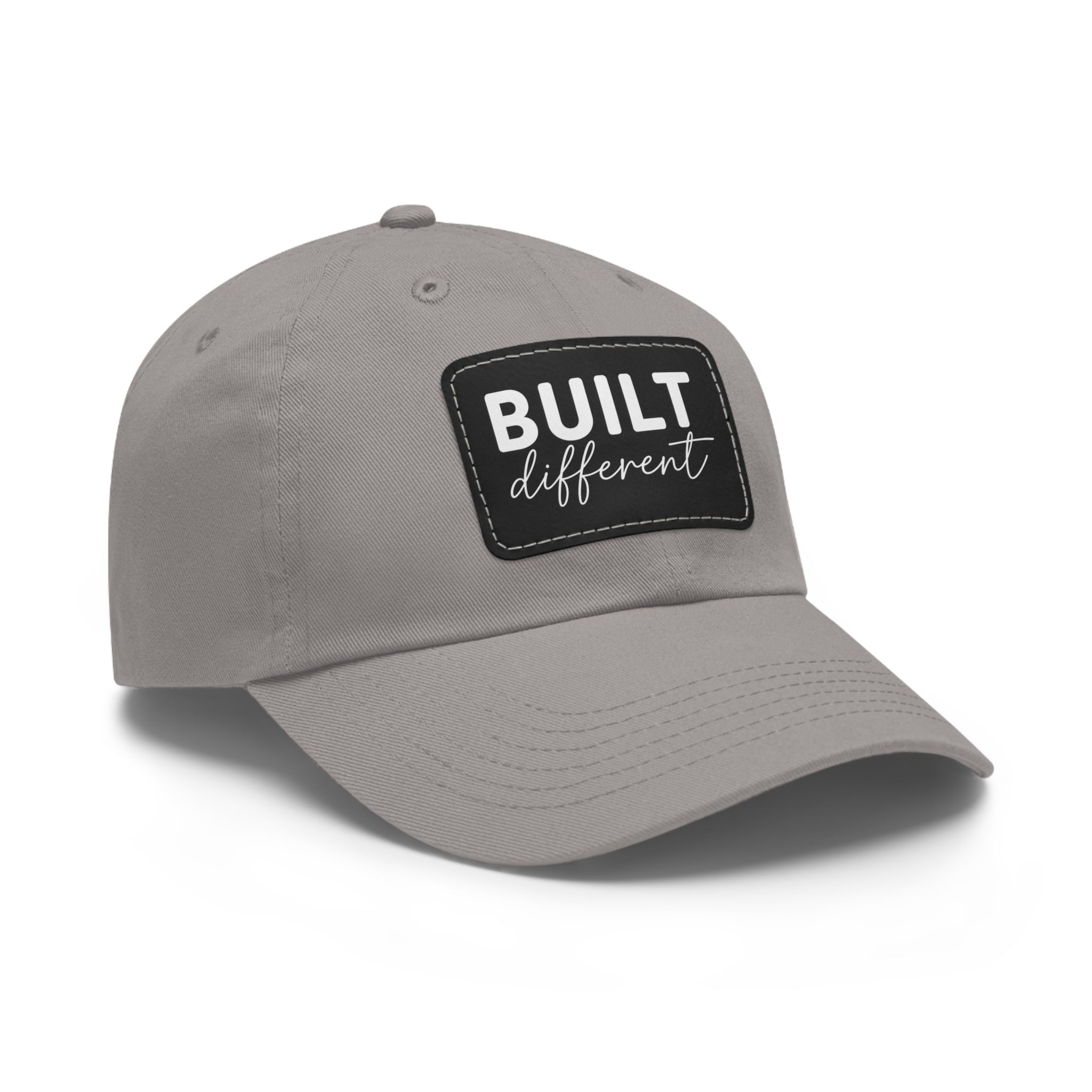 Built Different - Dad Hat with Leather Patch (Rectangle) - White Logo