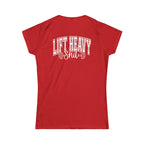 Lift Heavy Shit - Women's Softstyle Tee - White Distressed Logo + Print On Back