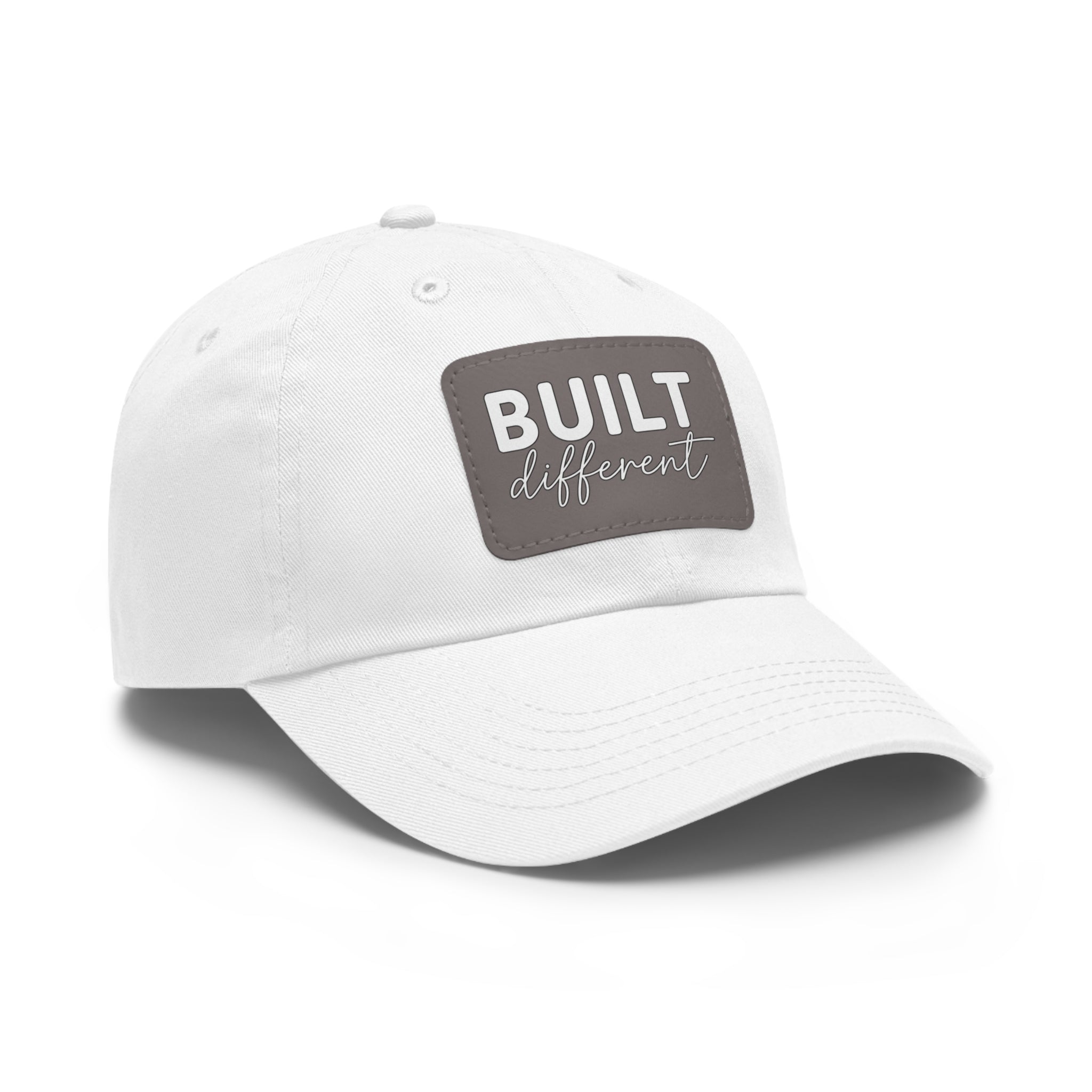 Built Different - Dad Hat with Leather Patch (Rectangle) - White Logo