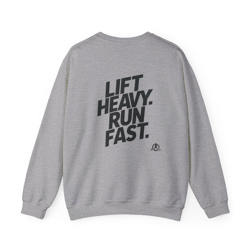Lift Heavy Run Fast - Unisex Heavy Blend™ Crewneck Sweatshirt - Black Logo Front & Back