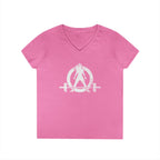 Ladies' V-Neck T-Shirt -  White Distressed Logo