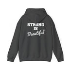 Strong Is Beautiful – Unisex Heavy Blend™ Hooded Sweatshirt (Distressed White Logo) 🤍💪