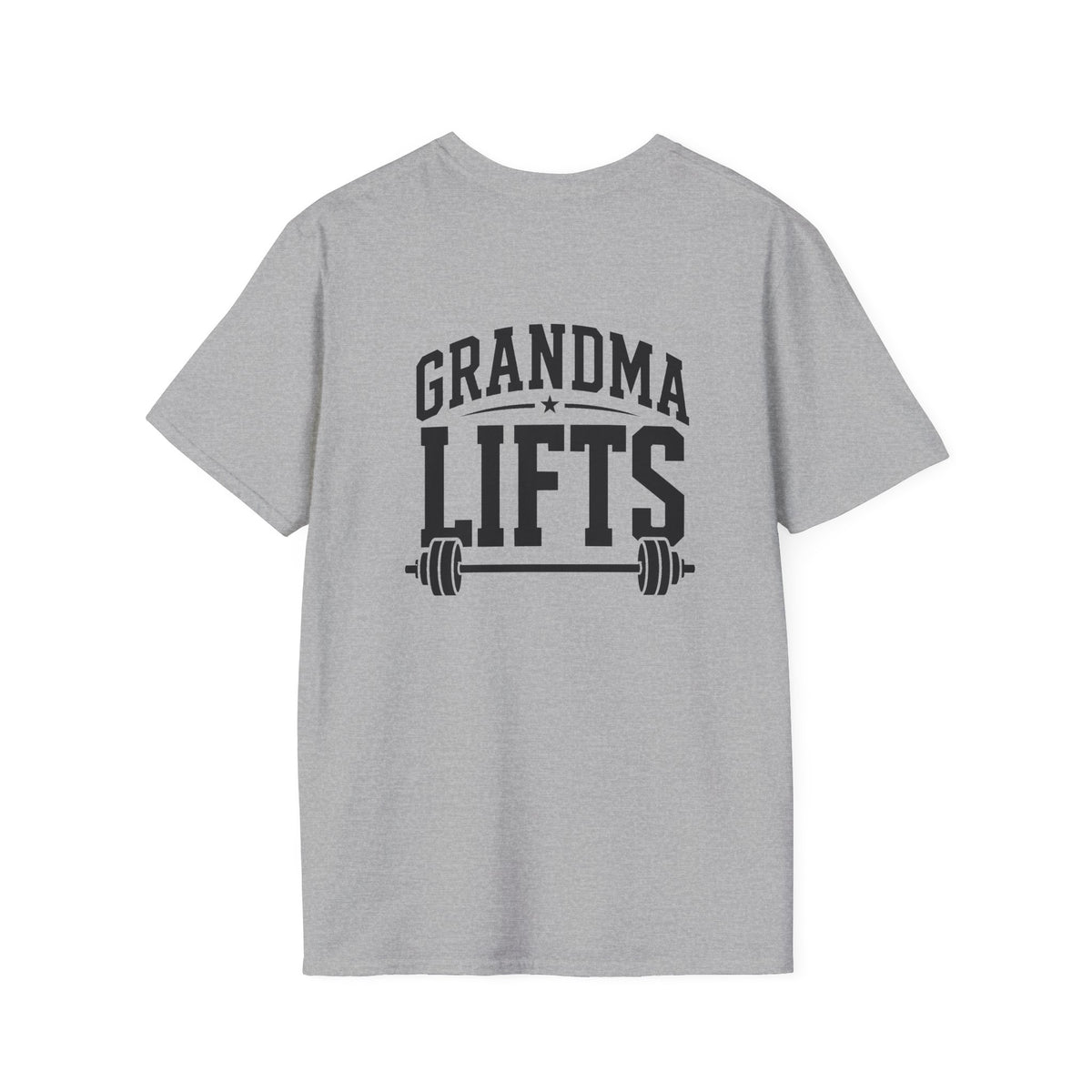 Grandma Lifts -  Unisex Softstyle T-Shirt — Front & Back Black Logo