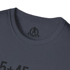 45 + 45 = 135 – Unisex Softstyle Tee | Black Front, Plain Back