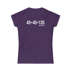 45 + 45 = 135 – Women’s Softstyle Tee | White Logo, Front & Back
