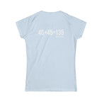 45 + 45 = 135 – Women’s Softstyle Tee | White Logo, Front & Back