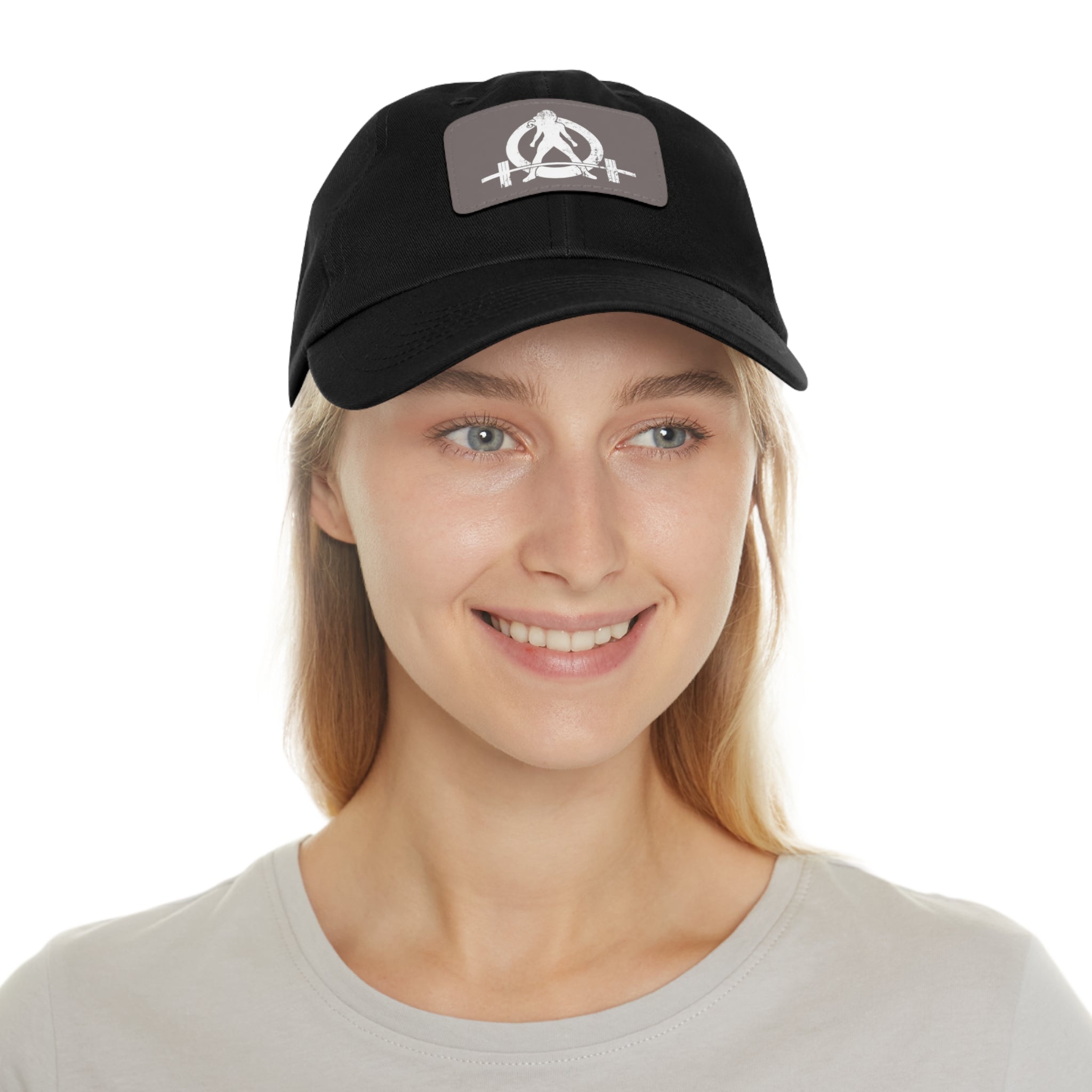Distressed - Dad Hat with Leather Patch (Rectangle) - White Font