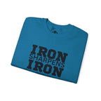 Iron Sharpens Iron - Unisex Heavy Blend™ Crewneck Sweatshirt - Front Black Logo - Plain Back