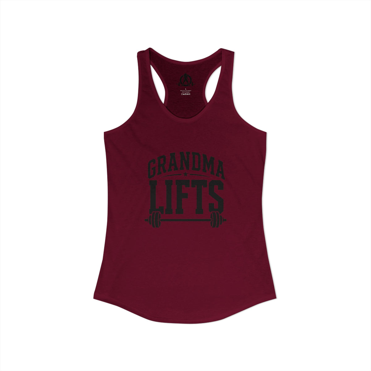 Grandma Lifts - Women's Ideal Racerback Tank - Black Logo Front Plain Back