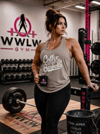 Coffee & Barbells - Women's Ideal Racerback Tank - White Logo Plain Back