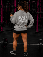 ALL I NEED IS COFFEE and a Barbell - Unisex Heavy Blend™ Crewneck Sweatshirt - Distressed Logo - Front & Back