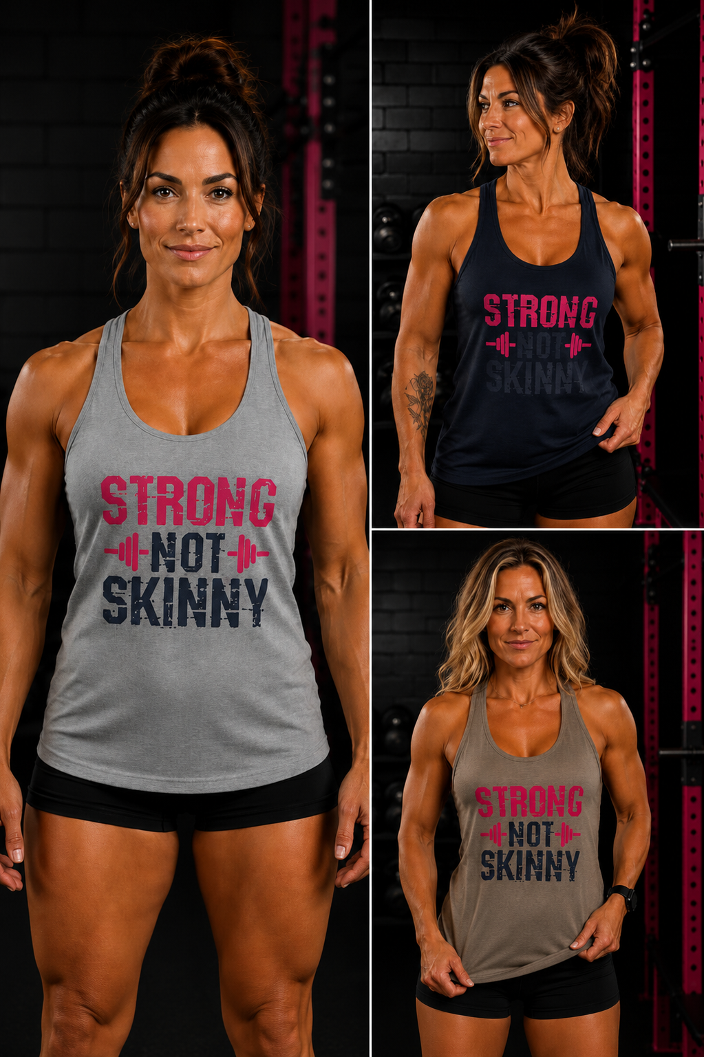 Strong Not Skinny – Women’s Racerback Tank | Distressed Color Logo