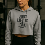 Just Lift It - Empowered Crop Hoodie – Black Logo - Plain Back