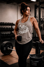 Coffee & Barbells - Women's Ideal Racerback Tank - White Logo Plain Back