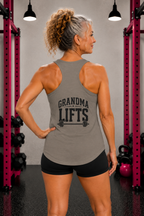 Grandma Lifts - Women's Ideal Racerback Tank - White Logo Front & Back