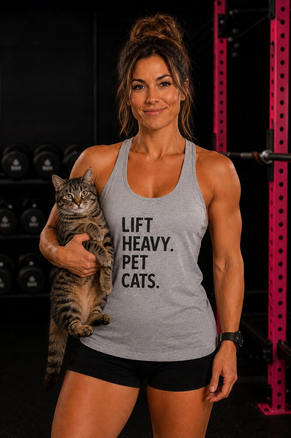 Lift Heavy Pet Cats - Women's Ideal Racerback Tank - Front Logo and Small Back Logo