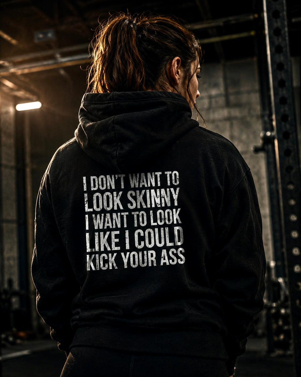 I DON’T WANT TO LOOK SKINNY – Unisex Heavy Blend™ Hooded Sweatshirt (White Distressed Logo)