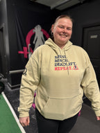 WWLW “Squat • Bench • Deadlift • Repeat” Hoodie - Front Dark Logo Plain Back
