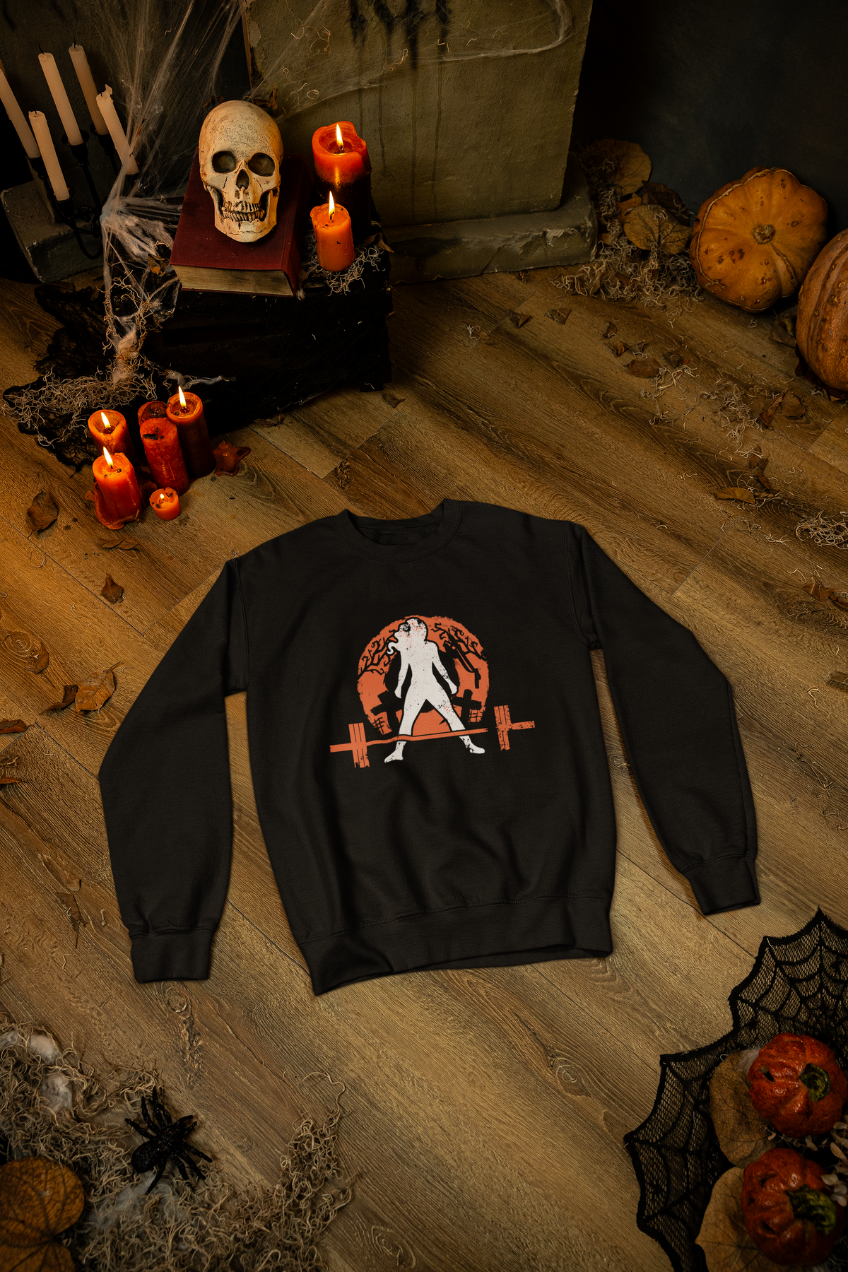 Halloween Graveyard - Unisex Heavy Blend™ Crewneck Sweatshirt - White Logo on Front