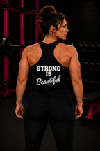 Strong Is Beautiful - Women's Ideal Racerback Tank - Distressed White Logo Front & Back Print