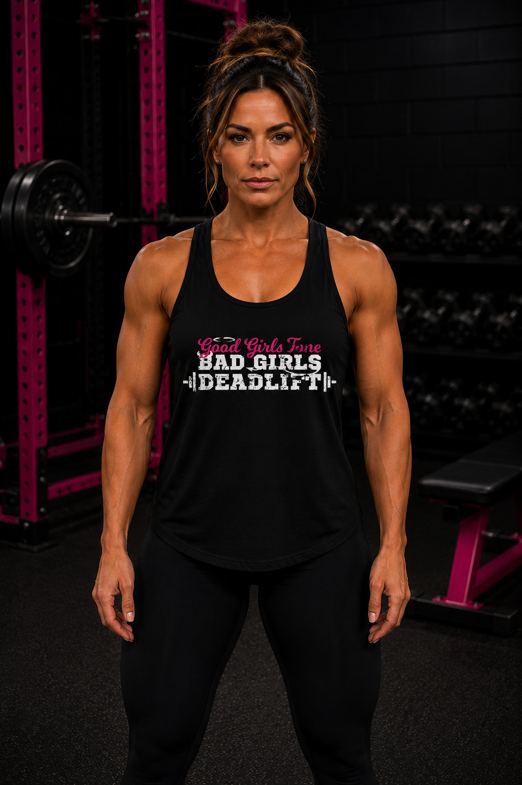 Good Girls Tone, Bad Girls Deadlift - Women's Ideal Racerback Tank -White Logo - Plain Back