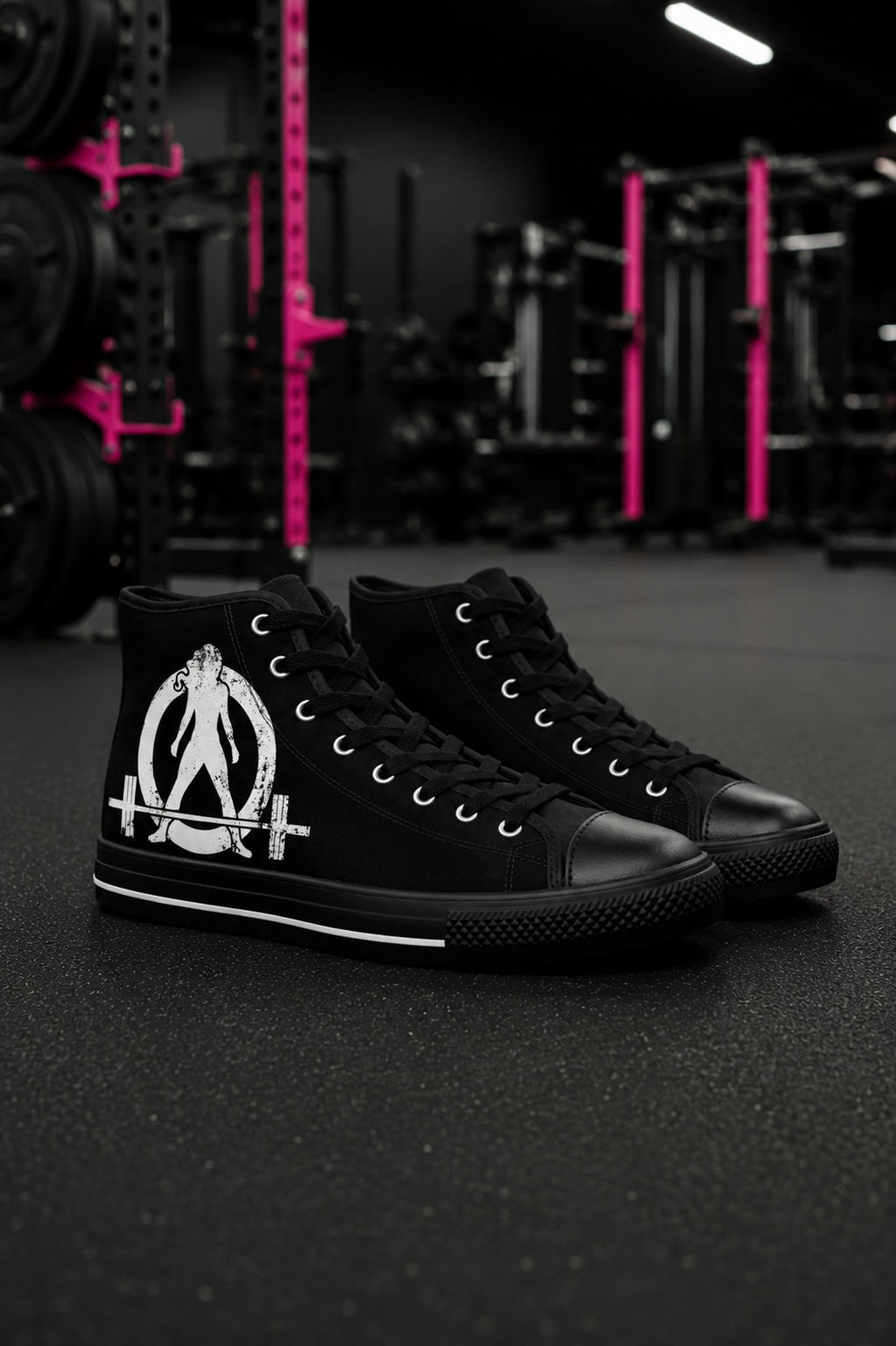 Women’s Black High-Top Sneakers (WWLW Distressed White Logo)