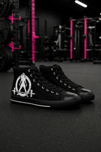 Women’s Black High-Top Sneakers (WWLW Distressed White Logo)