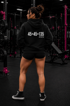 45 + 45 = 135 – Unisex Hoodie | White Logo, Front & Back