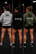 45 + 45 = 135 – Unisex Hoodie | White Logo, Front & Back