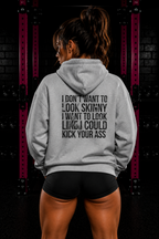 I DON’T WANT TO LOOK SKINNY – Unisex Heavy Blend™ Hooded Sweatshirt (Black Logo) 🤍💪🔥