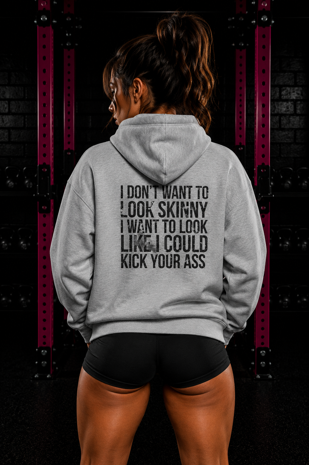 I DON’T WANT TO LOOK SKINNY – Unisex Heavy Blend™ Hooded Sweatshirt (Black Logo) 🤍💪🔥