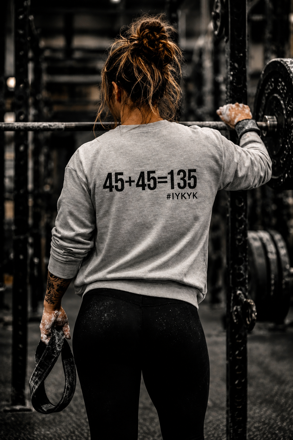 45 + 45 = 135 – Unisex Long-Sleeve Tee | Black Print, Front & Back