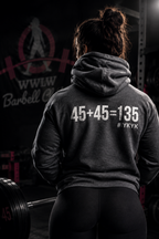 45 + 45 = 135 – Unisex Hoodie | White Logo, Front & Back